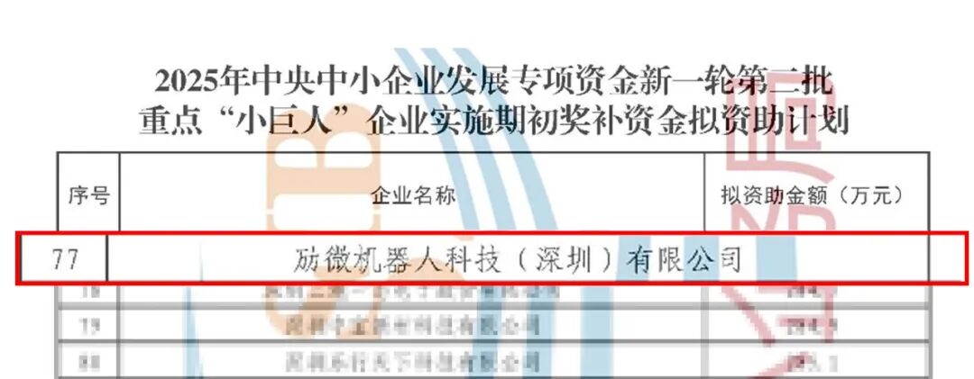 喜报｜劢微机器人成功入选国家级重点“小巨人”企业